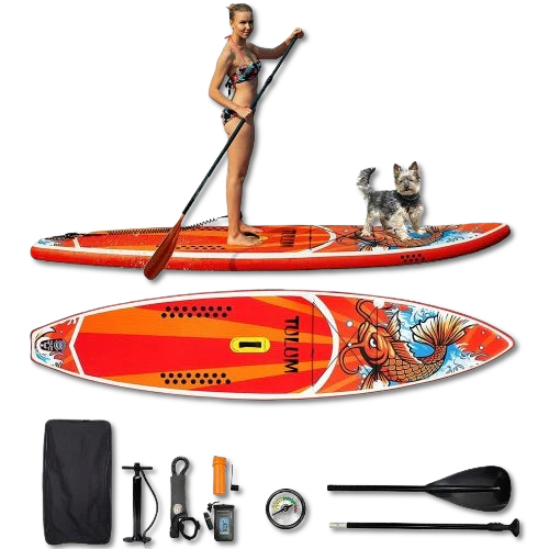 WINGOMART XL 12FT Inflatable Stand up Paddle Board w/Premium SUP Accessories & Carry Bag |upgraded paddle boards w/ 3 Fish Fin for Paddling |Up to 2 Person / 380LB -Tulum Edition