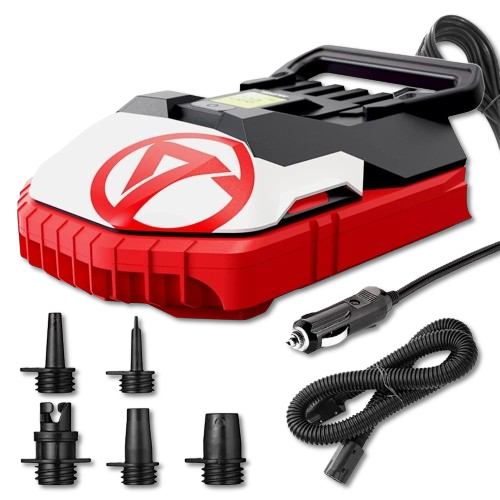 Electric Paddle Board Pump UP TO 20PSI Electric Air Pump for Inflation and Deflation W/ Auto-Off Feature, 12V DC Car W/ 5 Nozzles for Paddle Board, Mattress, Boat & Pool