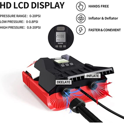 Electric Paddle Board Pump UP TO 20PSI Electric Air Pump for Inflation and Deflation W/ Auto-Off Feature, 12V DC Car W/ 5 Nozzles for Paddle Board, Mattress, Boat & Pool