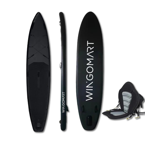 Planche de stand up paddle gonflable ELITE BLACK XXL 12 pieds (3,6 m x 76,2 cm x 15,2 cm) avec accessoires haut de gamme et sac de transport | Planches de paddle avec aileron 3Fish | Planche de SUP 1 à 2 personnes jusqu'à 181 kg, 365 cm, avec siège kayak