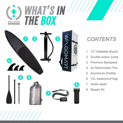 ELITE BLACK XXL 12FT Inflatable Stand up Paddle Board 12'x30"x6"Premium Accessories &Carry Bag| paddle boards w/ 3Fish Fin |1-2Person Up to 400lb, 365cm SUP Board W/ kayak seat