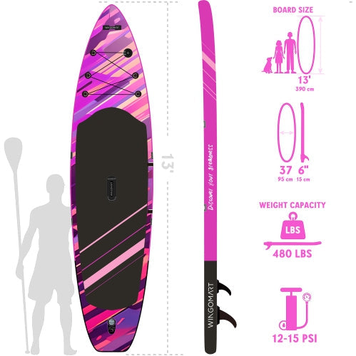 FUSION NEON 13FT x 37" Mega Wide Inflatable Stand Up Paddle Board, Ultra Stable Wide SUP Up to 3 people/480LB Fully equipped w/ Premium SUP Accessories