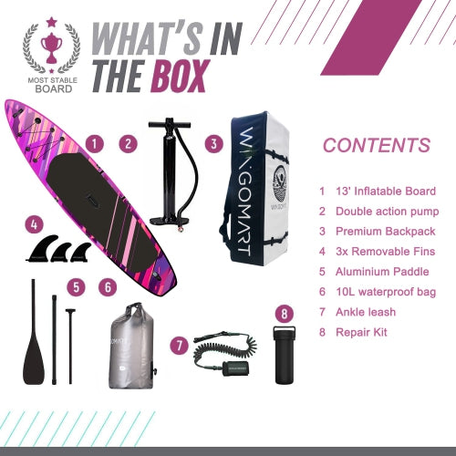 FUSION NEON 13FT x 37" Mega Wide Inflatable Stand Up Paddle Board, Ultra Stable Wide SUP Up to 3 people/480LB Fully equipped w/ Premium SUP Accessories