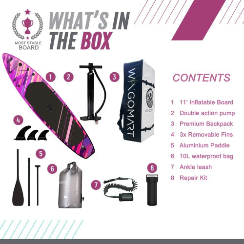 FUSION NEON 11FT x 33" Super Wide Inflatable Stand Up Paddle Board, Ultra Stable Wide SUP Up to 2 people/375LB Fully equipped w/ Premium SUP Accessories