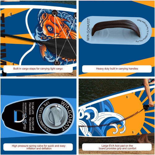 WINGOMART XL 12FT Inflatable Stand up Paddle Board w/Premium SUP Accessories & Carry Bag |upgraded paddle boards w/ 3 Fish Fin for Paddling |Up to 2 Person / 380LB -Tulum Edition