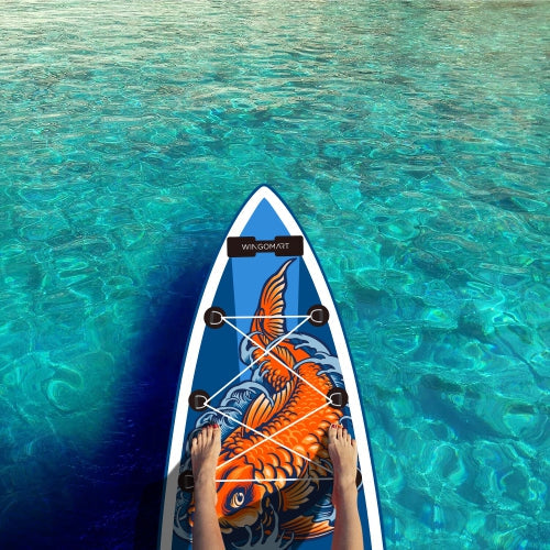 WINGOMART XL 12FT Inflatable Stand up Paddle Board w/Premium SUP Accessories & Carry Bag |upgraded paddle boards w/ 3 Fish Fin for Paddling |Up to 2 Person / 380LB -Tulum Edition