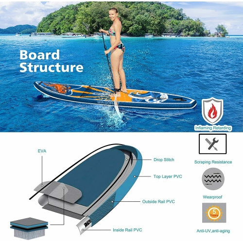 WINGOMART XL 12FT Inflatable Stand up Paddle Board w/Premium SUP Accessories & Carry Bag |upgraded paddle boards w/ 3 Fish Fin for Paddling |Up to 2 Person / 380LB -Tulum Edition