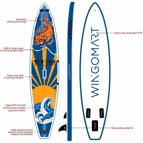 WINGOMART XL 12FT Inflatable Stand up Paddle Board w/Premium SUP Accessories & Carry Bag |upgraded paddle boards w/ 3 Fish Fin for Paddling |Up to 2 Person / 380LB -Tulum Edition