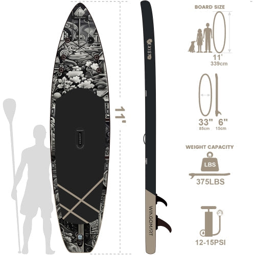 INKED ODYSSEY 11FT x 33" Super Wide Inflatable Stand Up Paddle Board, Ultra Stable Wide SUP Up to 2 people/375LB Fully equipped w/ Premium SUP Accessories
