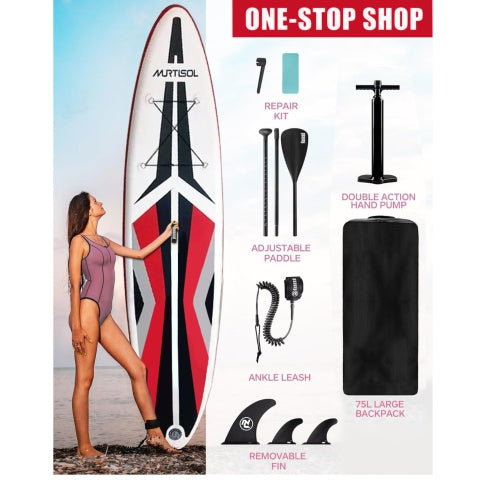 11FT Inflatable Stand up Paddle Board Ultra-Thick Durable PVC w/Premium SUP Accessories & Carry Bag |upgraded paddle boards w/ 3 Fish Fin for Paddling |Up to 350LB