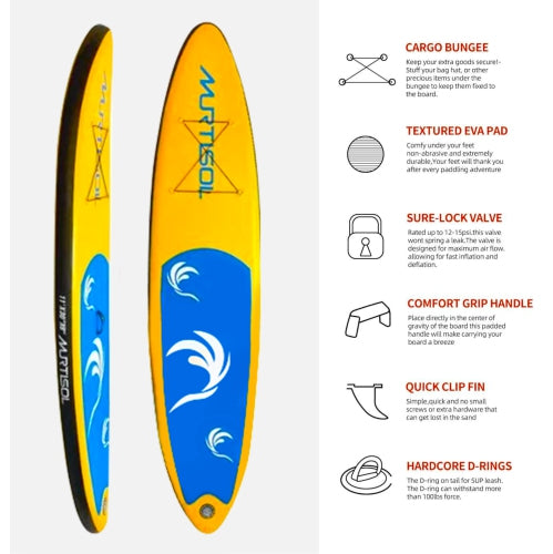 11FT Inflatable Stand up Paddle Board Ultra-Thick Durable PVC w/Premium SUP Accessories & Carry Bag |upgraded paddle boards w/ 3 Fish Fin for Paddling |Up to 350LB