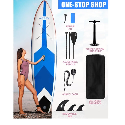 11FT Inflatable Stand up Paddle Board Ultra-Thick Durable PVC w/Premium SUP Accessories & Carry Bag |upgraded paddle boards w/ 3 Fish Fin for Paddling |Up to 350LB