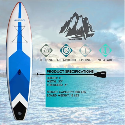 11FT Inflatable Stand up Paddle Board Ultra-Thick Durable PVC w/Premium SUP Accessories & Carry Bag |upgraded paddle boards w/ 3 Fish Fin for Paddling |Up to 350LB