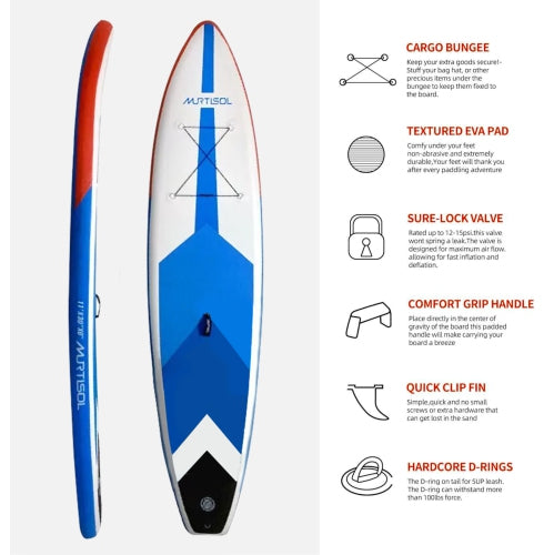11FT Inflatable Stand up Paddle Board Ultra-Thick Durable PVC w/Premium SUP Accessories & Carry Bag |upgraded paddle boards w/ 3 Fish Fin for Paddling |Up to 350LB