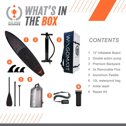 ELITE BLACK XXL 12FT Inflatable Stand up Paddle Board 12'x30"x6"Premium Accessories &Carry Bag| paddle boards w/ 3Fish Fin for Paddling |1-2Person Up to 400lb, 365cm SUP Board