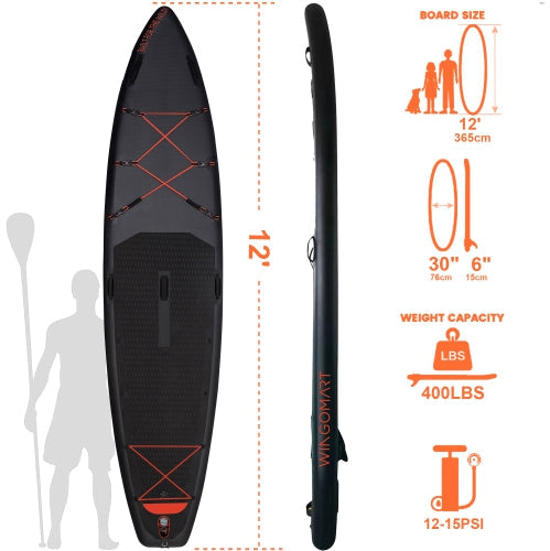 ELITE BLACK XXL 12FT Inflatable Stand up Paddle Board 12'x30"x6"Premium Accessories &Carry Bag| paddle boards w/ 3Fish Fin for Paddling |1-2Person Up to 400lb, 365cm SUP Board
