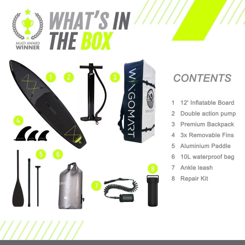 ELITE BLACK XXL 12FT Inflatable Stand up Paddle Board 12'x30"x6"Premium Accessories &Carry Bag| paddle boards w/ 3Fish Fin for Paddling |1-2Person Up to 400lb, 365cm SUP Board