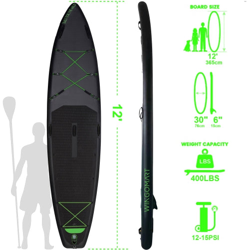 ELITE BLACK XXL 12FT Inflatable Stand up Paddle Board 12'x30"x6"Premium Accessories &Carry Bag| paddle boards w/ 3Fish Fin for Paddling |1-2Person Up to 400lb, 365cm SUP Board