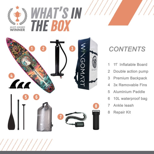 WINGOMART 11FT x 33" Super Wide Inflatable Stand Up Paddle Board, Ultra Stable Wide SUP Up to 2 people/375LB Fully equipped w/ Premium SUP Accessories -MAJESTY EDITION