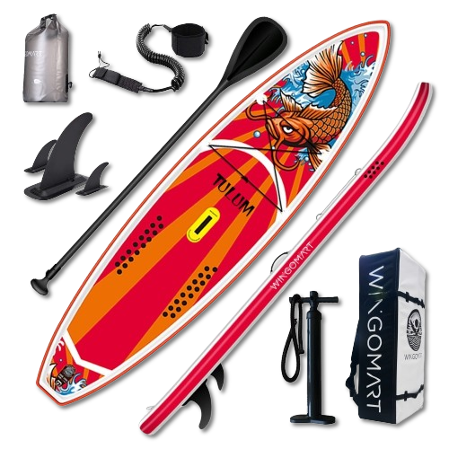 WINGOMART XL 12FT Inflatable Stand up Paddle Board w/Premium SUP Accessories & Carry Bag |upgraded paddle boards w/ 3 Fish Fin for Paddling |Up to 2 Person / 380LB -Tulum Edition on the water