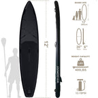 ELITE BLACK XXL 12FT Inflatable Stand up Paddle Board 12'x30"x6"Premium Accessories &Carry Bag| paddle boards w/ 3Fish Fin for Paddling |1-2Person Up to 400lb, 365cm SUP Board