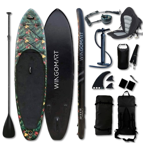 WINGOMART 10.7FT Inflatable Stand up Paddle Board W/ Premium SUP Accessories |upgraded paddle boards W/ 3 Fish Fin |1-2Person Up to 380lb SUP Board SUP Board W/ Kayak seat on the water