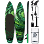 GREEN EMERALD 11FT x 33" Super Wide Inflatable Stand Up Paddle Board, Ultra Stable Wide SUP Up to 2 people/375LB Fully equipped w/ Premium SUP Accessories