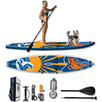 WINGOMART XL 12FT Inflatable Stand up Paddle Board w/Premium SUP Accessories & Carry Bag |upgraded paddle boards w/ 3 Fish Fin for Paddling |Up to 2 Person / 380LB -Tulum Edition