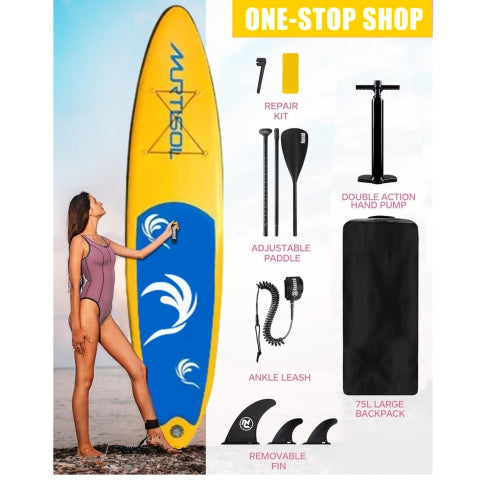 11FT Inflatable Stand up Paddle Board Ultra-Thick Durable PVC w/Premium SUP Accessories & Carry Bag |upgraded paddle boards w/ 3 Fish Fin for Paddling |Up to 350LB