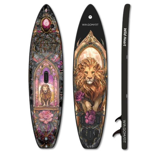 WINGOMART 11FT x 33" Super Wide Inflatable Stand Up Paddle Board, Ultra Stable Wide SUP Up to 2 people/375LB Fully equipped w/ Premium SUP Accessories -MAJESTY EDITION on the water