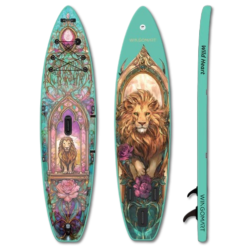 WINGOMART 11FT x 33" Super Wide Inflatable Stand Up Paddle Board, Ultra Stable Wide SUP Up to 2 people/375LB Fully equipped w/ Premium SUP Accessories -MAJESTY EDITION on the water
