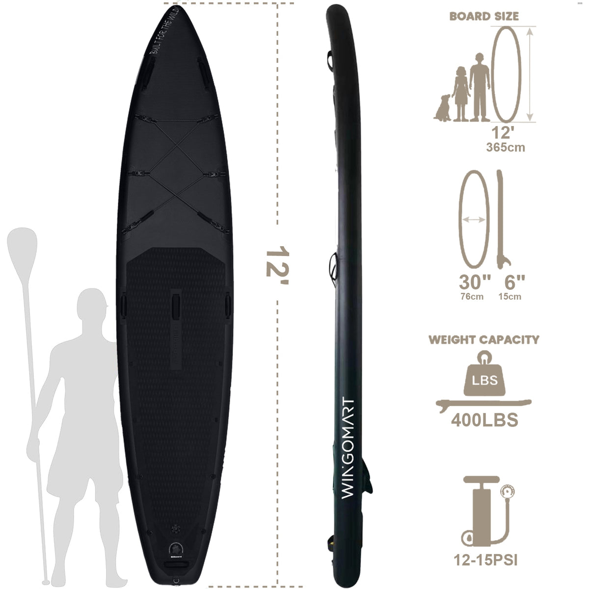 WINGOMART Elite 12′ XXL Inflatable Paddle Board — Black (view 3)