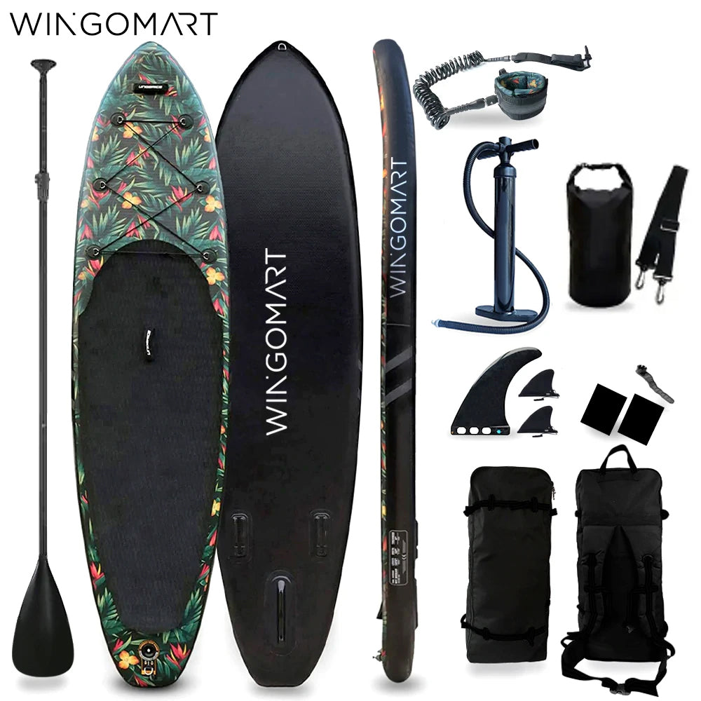 WINGOMART 10.7FT Inflatable Stand up Paddle Board W/ Premium SUP Accessories & Carry Bag |upgraded paddle boards with 3 Fish Fin for Paddling |1-2Person Up to 380lb SUP Board