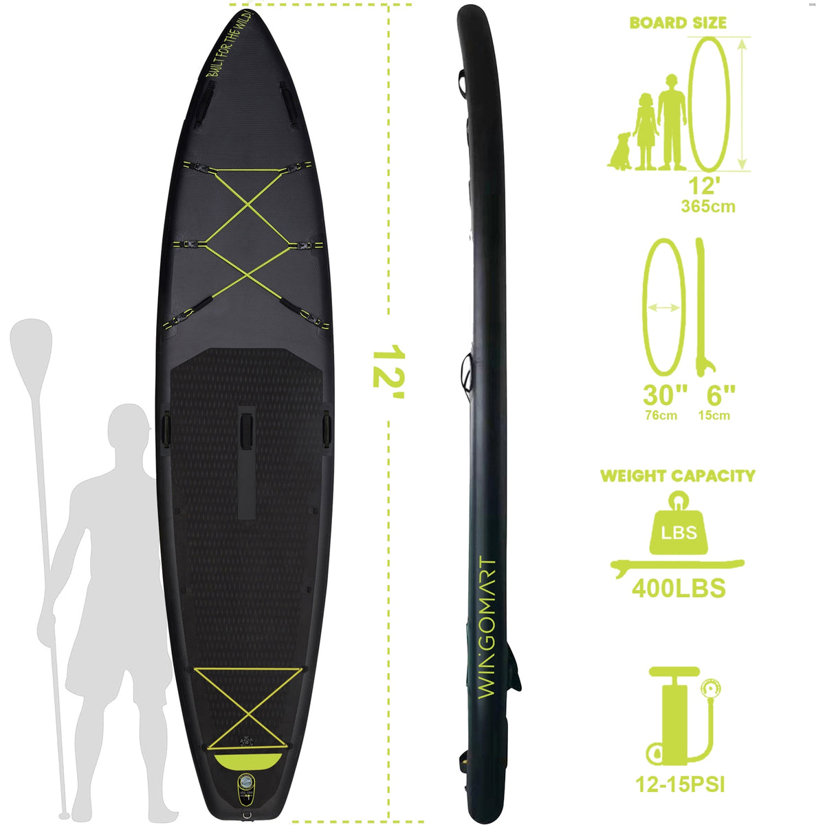 WINGOMART Elite 12′ XXL Inflatable Paddle Board — Yellow Neon (view 3)